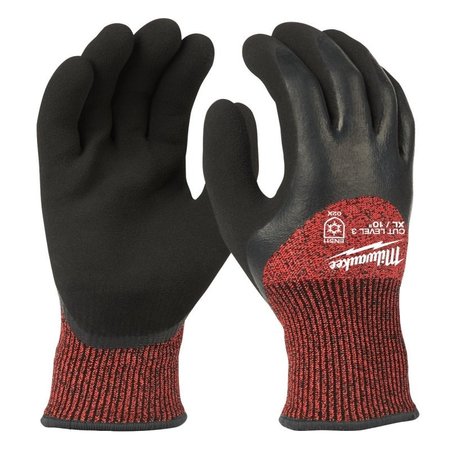 MILWAUKEE TOOL Winter Dipped Gloves, Men's, XL, 7.77 to 7.97 in L, Elastic Knit Cuff, Latex Palm, Black/Red 48-22-8923